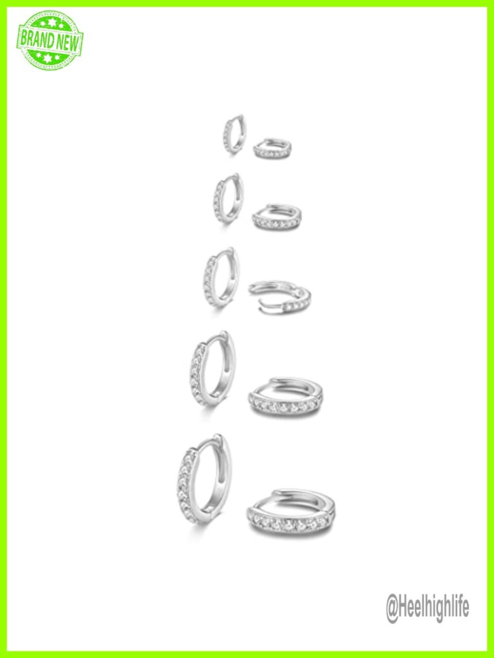 14K Gold Plated Brass Cubic Zirconia Huggie Hoop Earrings Set 5 Pairs